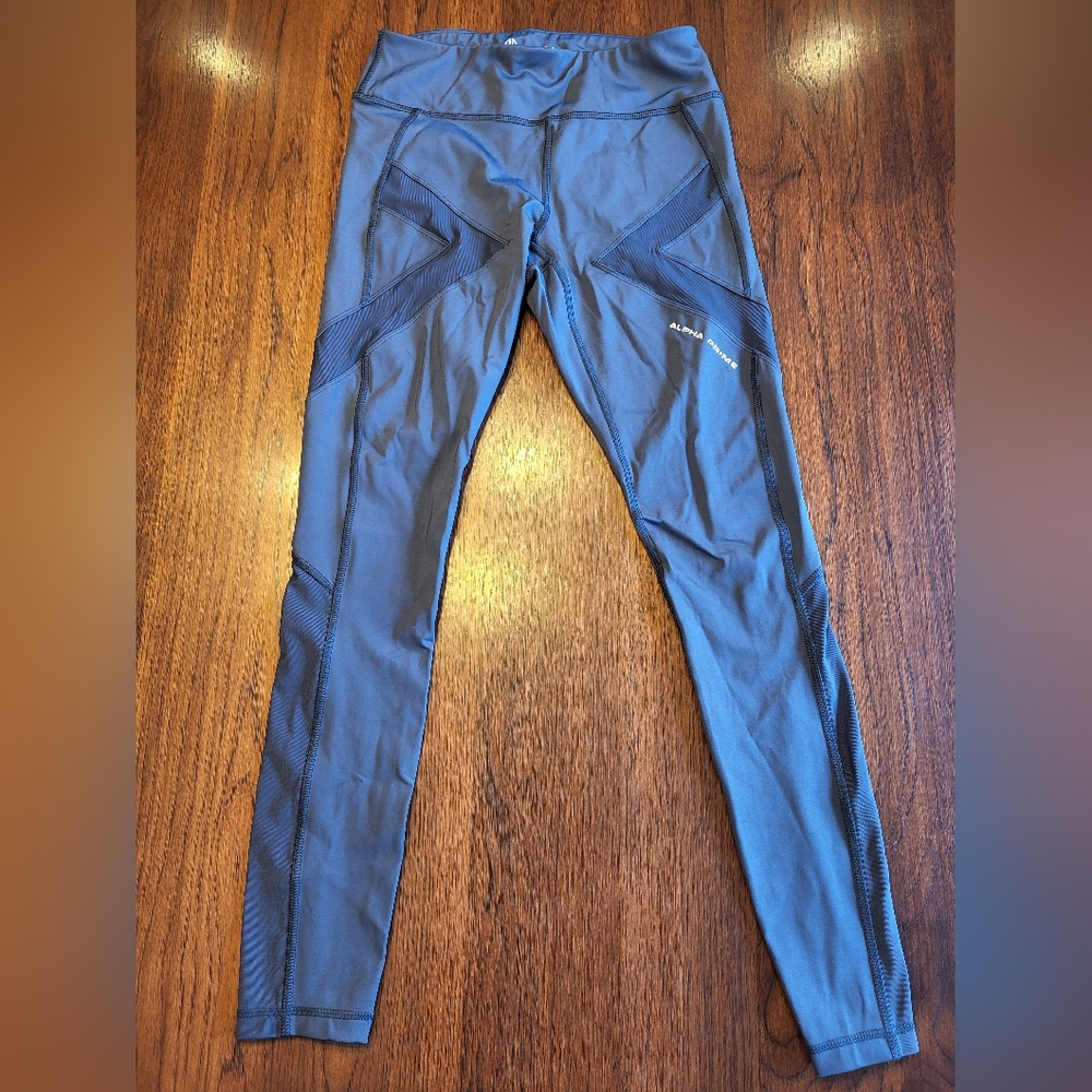 Alpha Prime Womens Element Dark Sapphire Blue Mesh Cutout Athletic Legging Small